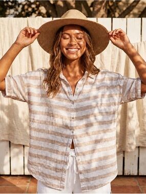 St Tropez Striped Linen oversized Shirt
